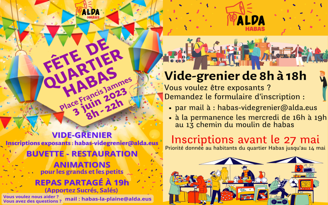 Samedi 3 juin, le collectif Alda Habas organise une Fête de quartier ouvertes à toutes et tous !
