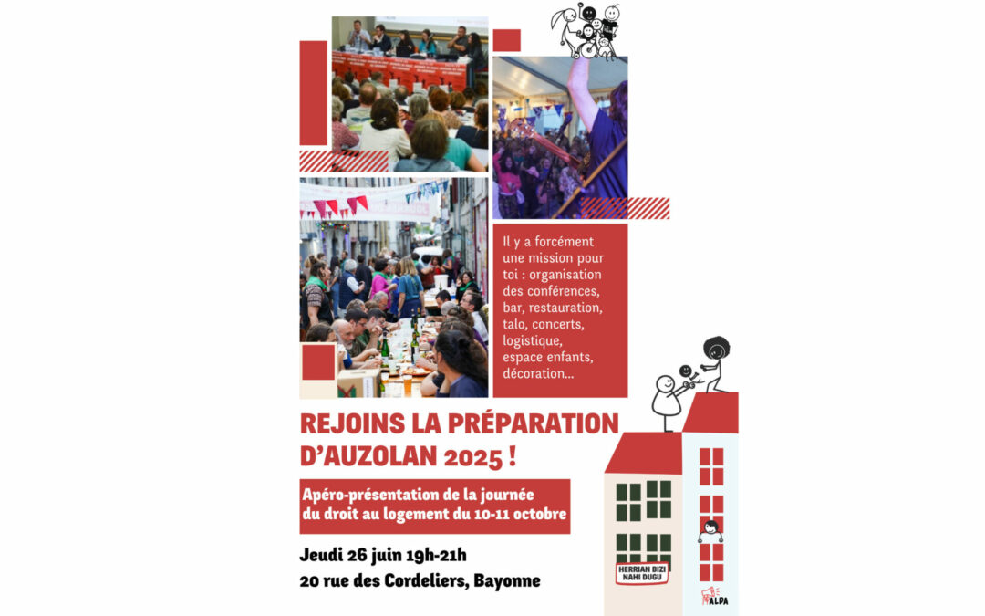 Apéro de présentation d’Auzolan – Journée du droit au logement : jeudi 26 juin à 19h